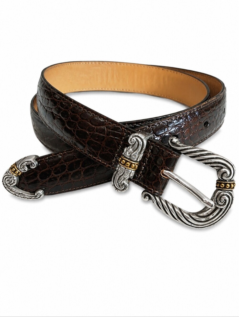 VTG BRIGHTON 1990s Dark Brown Crocodile Belt Medium